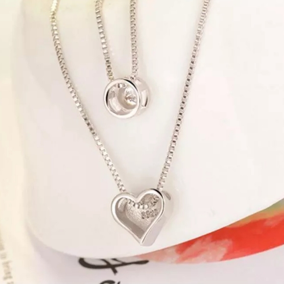 925 Sterling Silver Necklace Double Layer Chain - Picture 5 of 8